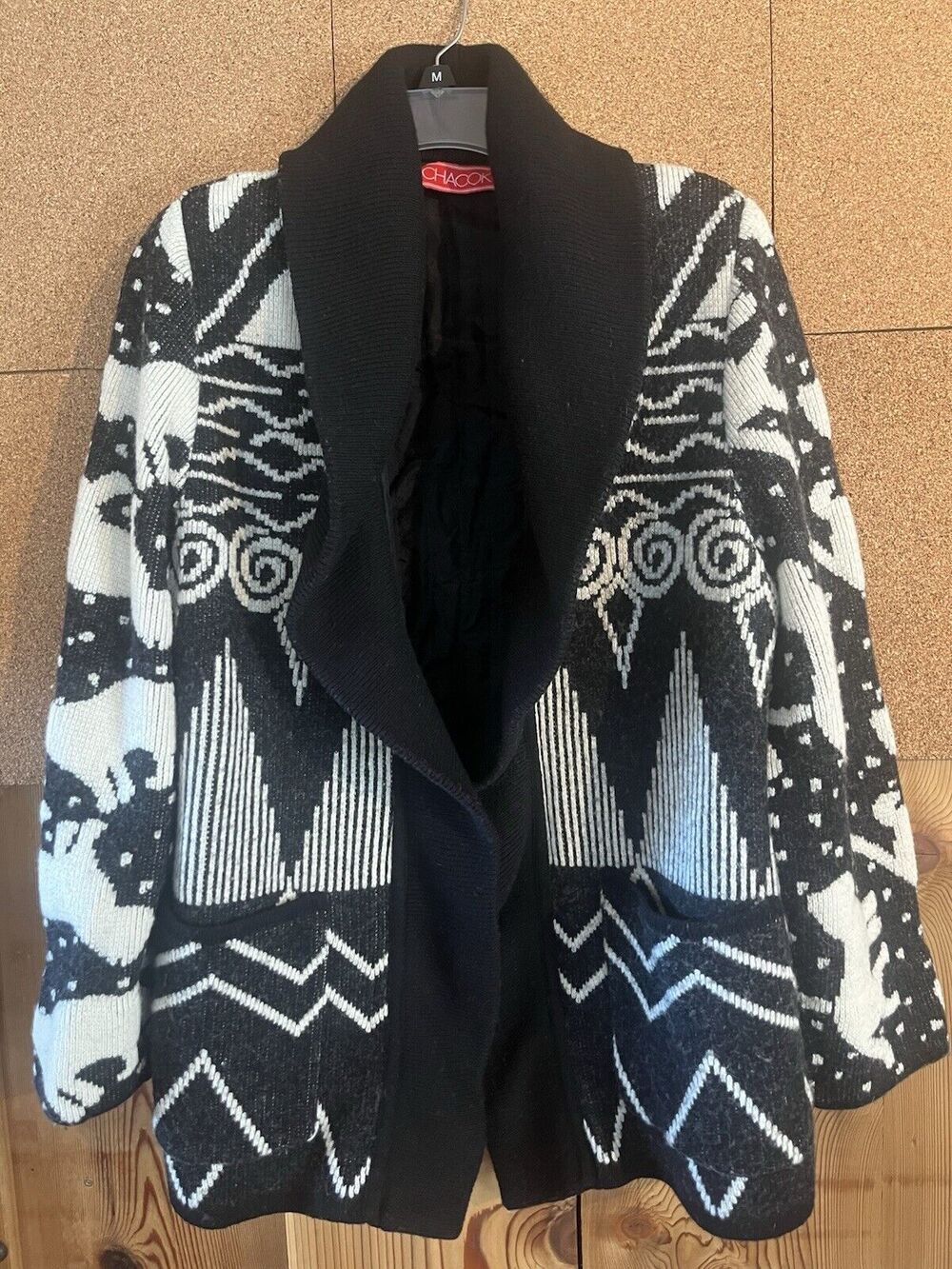 Chacok Open Front Cardigan Feline Cat Print Beautiful 20โ Pit To Pit 28โ Length